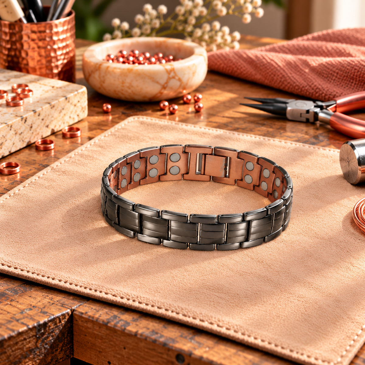 Obsidian Heren Koper Armband
